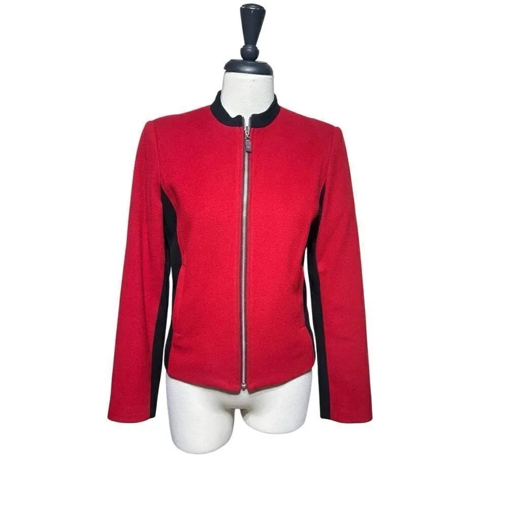 Louben Cashmere Wool Blend Fitted Jacket Blazer Red and Black Size 4